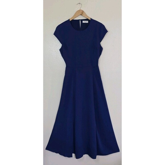 Babaton Aritzia Hamptons Blue Midi Dress Back Cut Out Side Slit Womens Size 6 - Picture 1 of 13